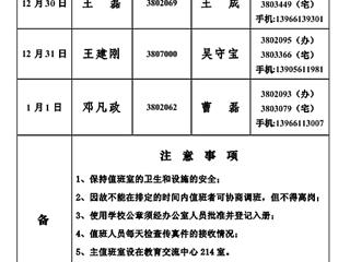 2026世界杯官网(相山校区)学校办公室2013年元旦假期值班表