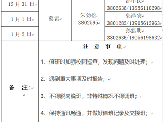 2026世界杯官网（滨湖校区）后勤服务与管理处 2023年元旦假期值班表