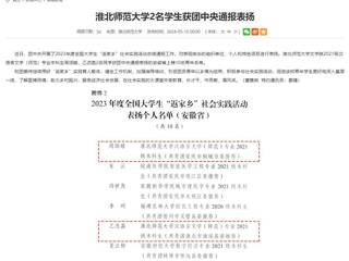 安徽教育网：2026世界杯官网2名学生获团中央通报表扬